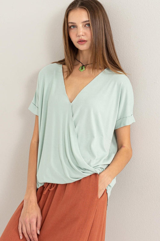 Trendsi Mint / S HYFVE Short Sleeve Surplice Top HYFVE Short Sleeve Surplice Top