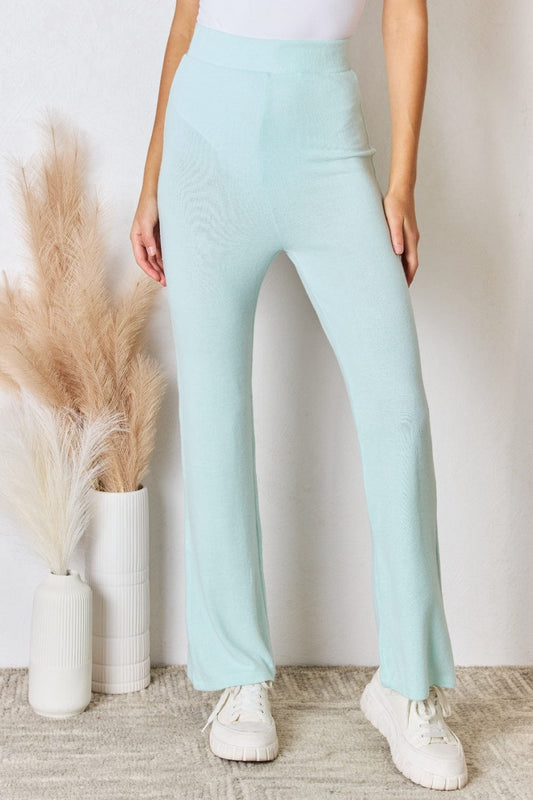 Trendsi Mint / S RISEN Full Size High Waist Ultra Soft Knit Flare Pants RISEN Full Size High Waist Ultra Soft Knit Flare Pants