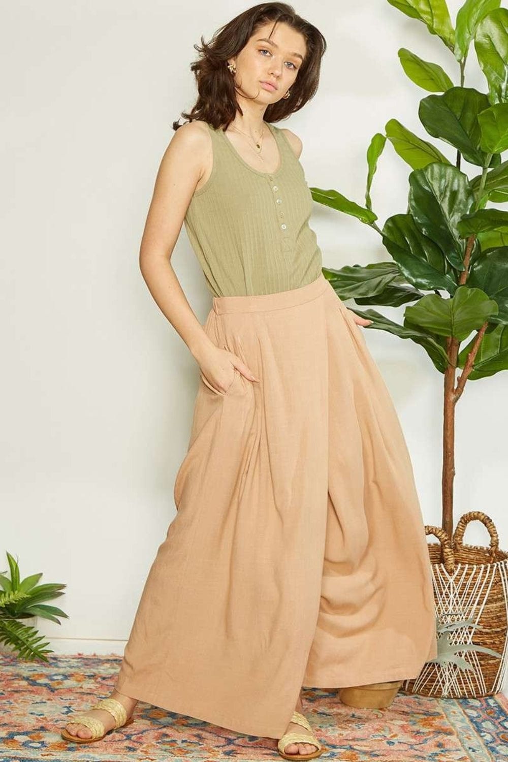Trendsi Mittoshop Wrap Pleating Detail Wide Leg Pants Mittoshop Wrap Pleating Detail Wide Leg Pants