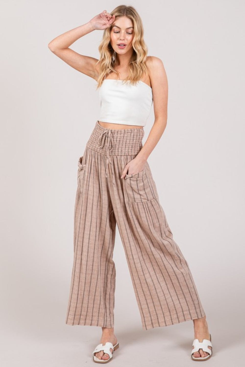 Trendsi Mocha / S SAGE + FIG Cotton Gauze Wash Stripe Pants SAGE + FIG Cotton Gauze Wash Stripe Pants