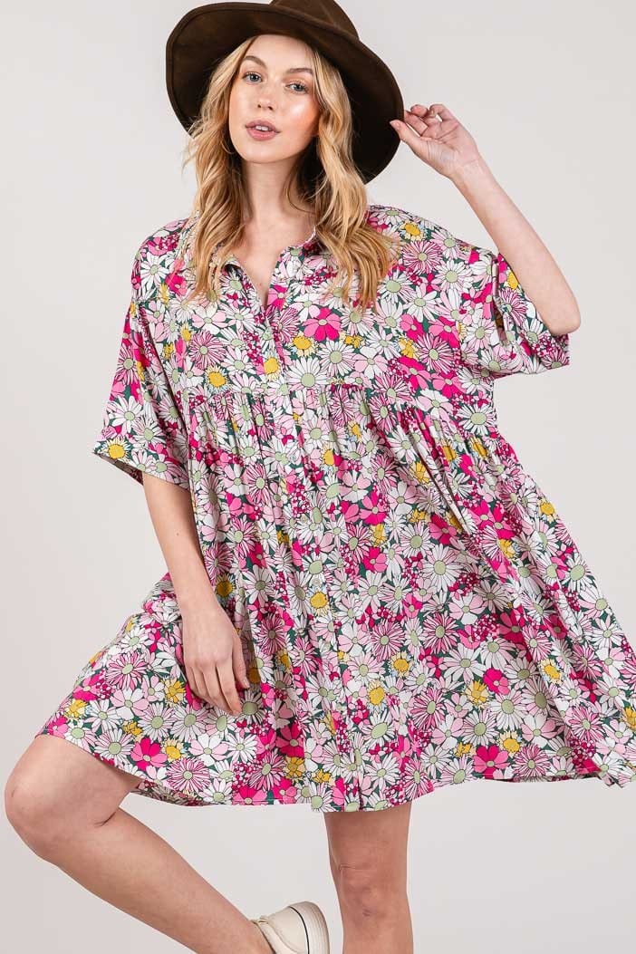 Trendsi Multi / S SAGE + FIG Floral Button Down Mini Shirt Dress SAGE + FIG Floral Button Down Mini Shirt Dress