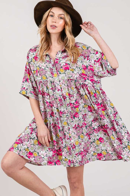 Trendsi Multi / S SAGE + FIG Floral Button Down Mini Shirt Dress SAGE + FIG Floral Button Down Mini Shirt Dress