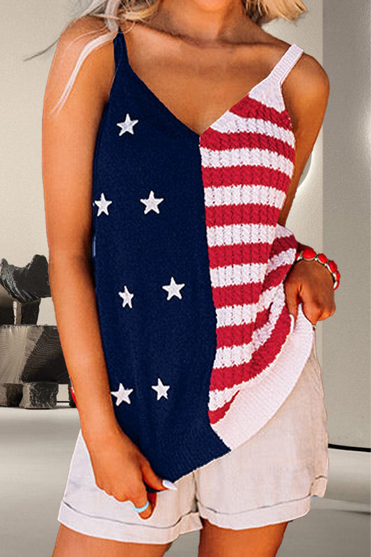 Trendsi Multicolor / S US Flag Theme V-Neck Knit Cami US Flag Theme V-Neck Knit Cami