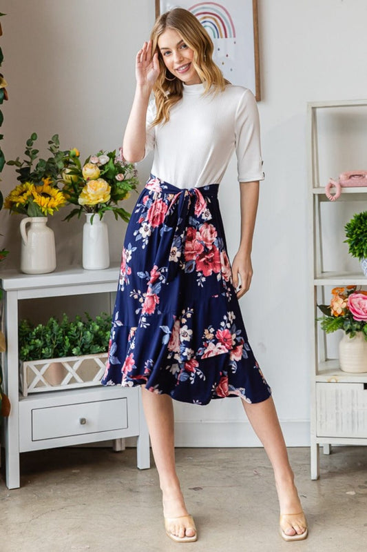 Trendsi Navy / S Reborn J Floral Wrap Ruffled Skirt Reborn J Floral Wrap Ruffled Skirt