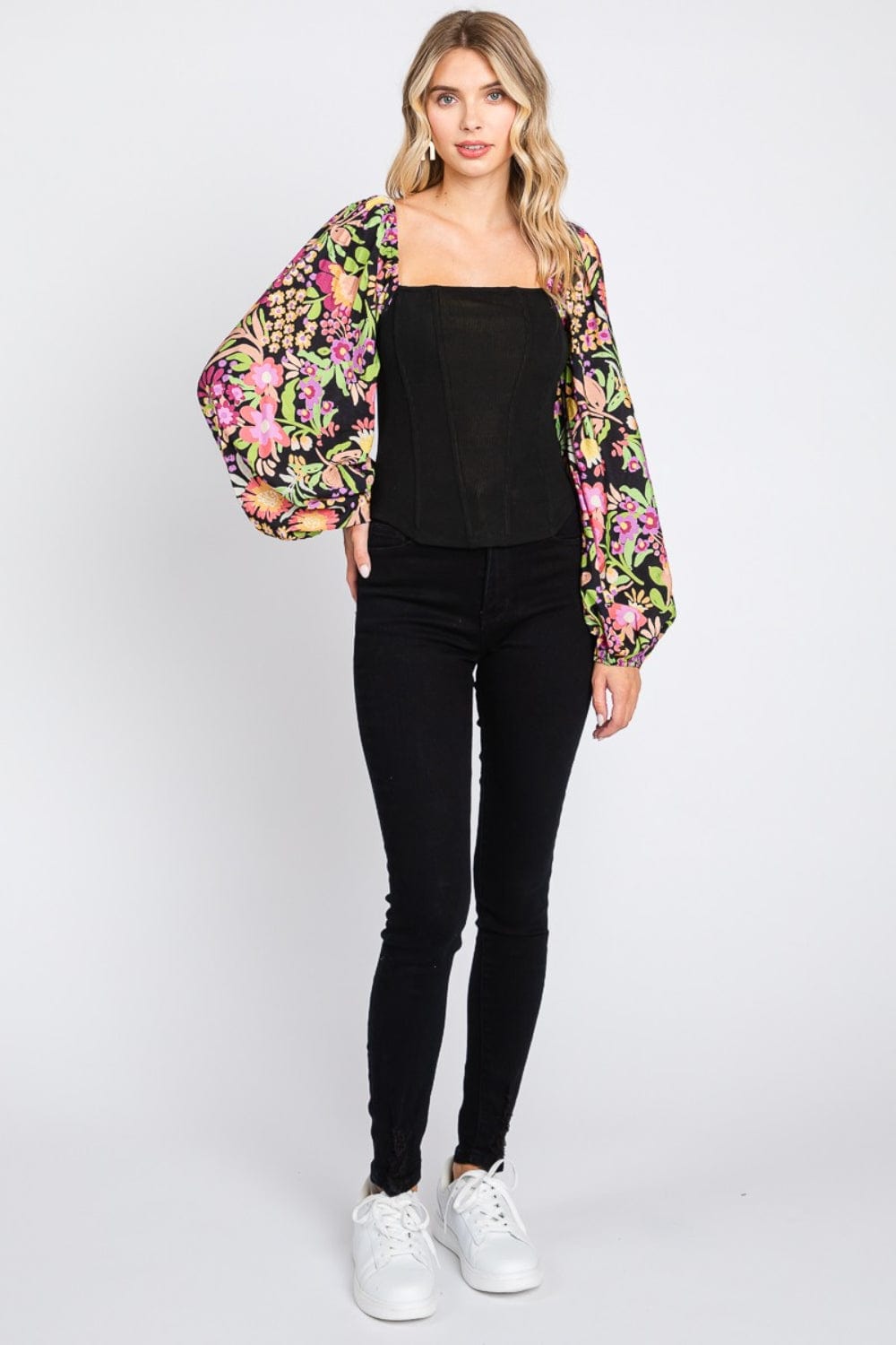 Trendsi ODDI Full Size Floral Balloon Sleeve Blouse ODDI Full Size Floral Balloon Sleeve Blouse