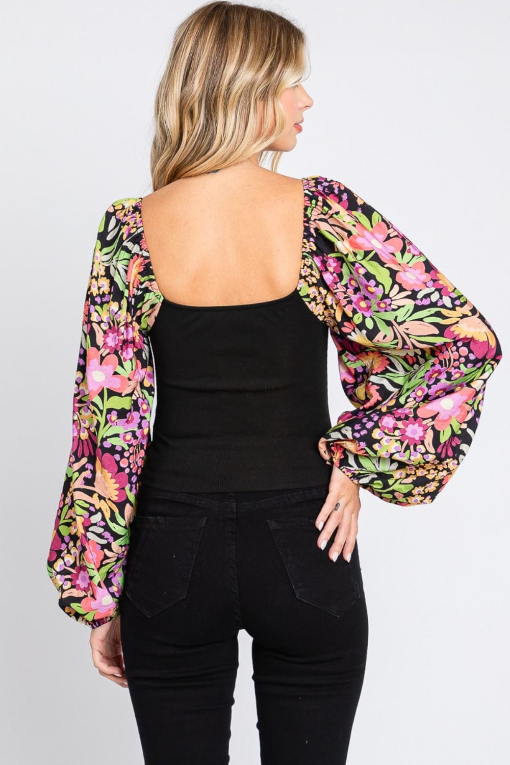 Trendsi ODDI Full Size Floral Balloon Sleeve Blouse ODDI Full Size Floral Balloon Sleeve Blouse
