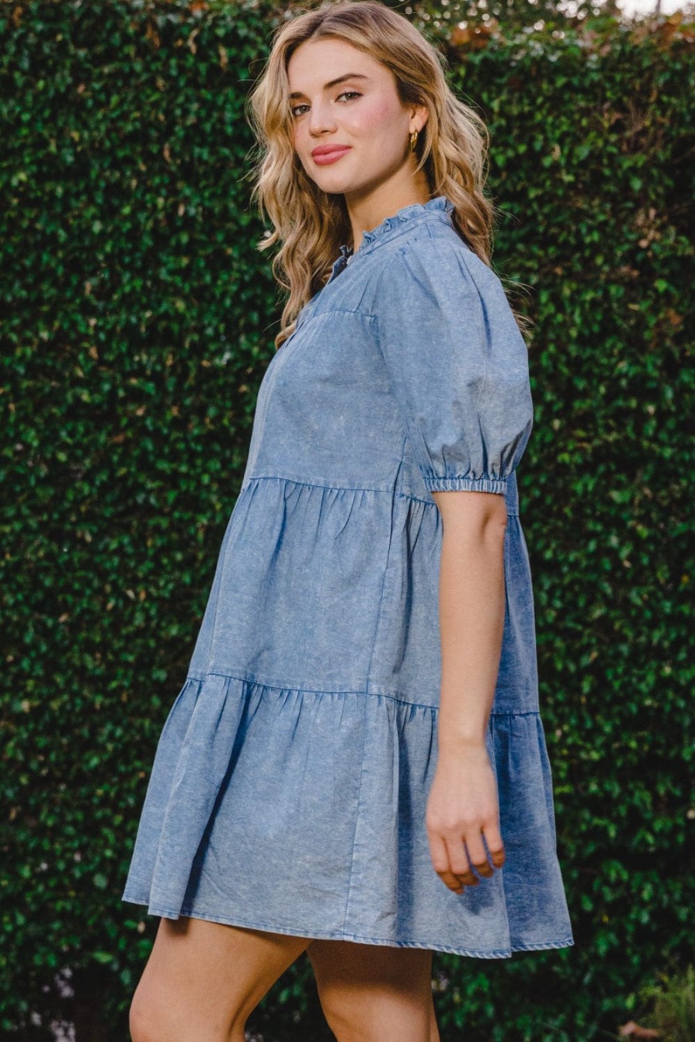 Trendsi ODDI Washed Tiered Mini Denim Dress ODDI Washed Tiered Mini Denim Dress