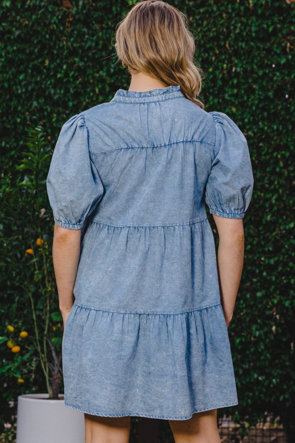 Trendsi ODDI Washed Tiered Mini Denim Dress ODDI Washed Tiered Mini Denim Dress