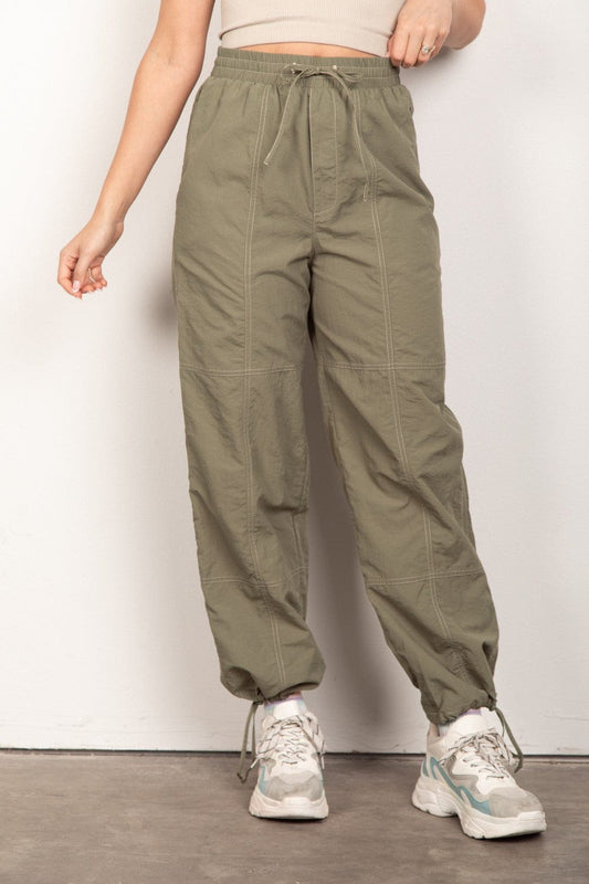 Trendsi OLIVE / S VERY J Drawstring Woven Parachute Joggers VERY J Drawstring Woven Parachute Joggers