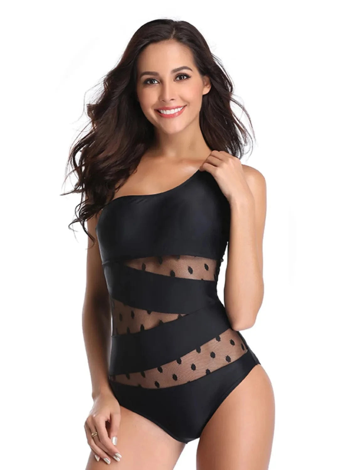 Trendsi One Shoulder Polka Dot One-Piece Swimwear One Shoulder Polka Dot One-Piece Swimwear