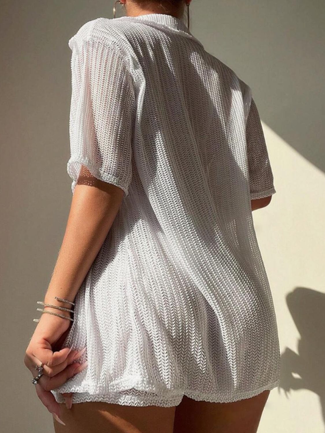 Trendsi Open Front Half Sleeve Top and Shorts Cover Up Set Open Front Half Sleeve Top and Shorts Cover Up Set