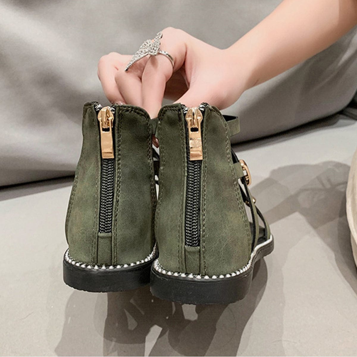 Trendsi Open Toe Back Zipper Flat Sandals Open Toe Back Zipper Flat Sandals