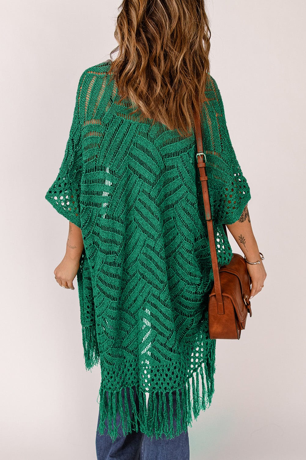 Trendsi Openwork Open Front Cardigan with Fringes Openwork Open Front Cardigan with Fringes