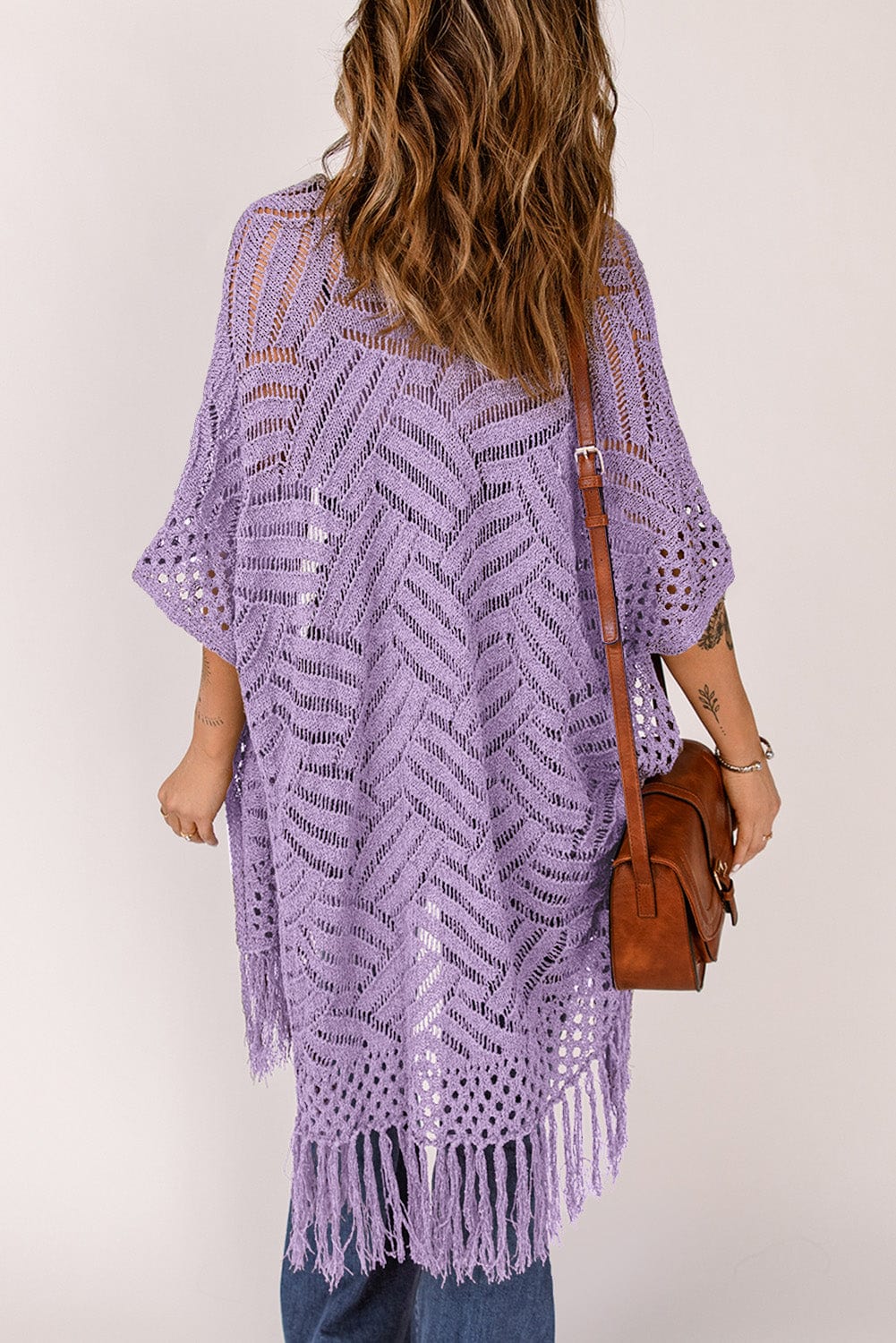 Trendsi Openwork Open Front Cardigan with Fringes Openwork Open Front Cardigan with Fringes