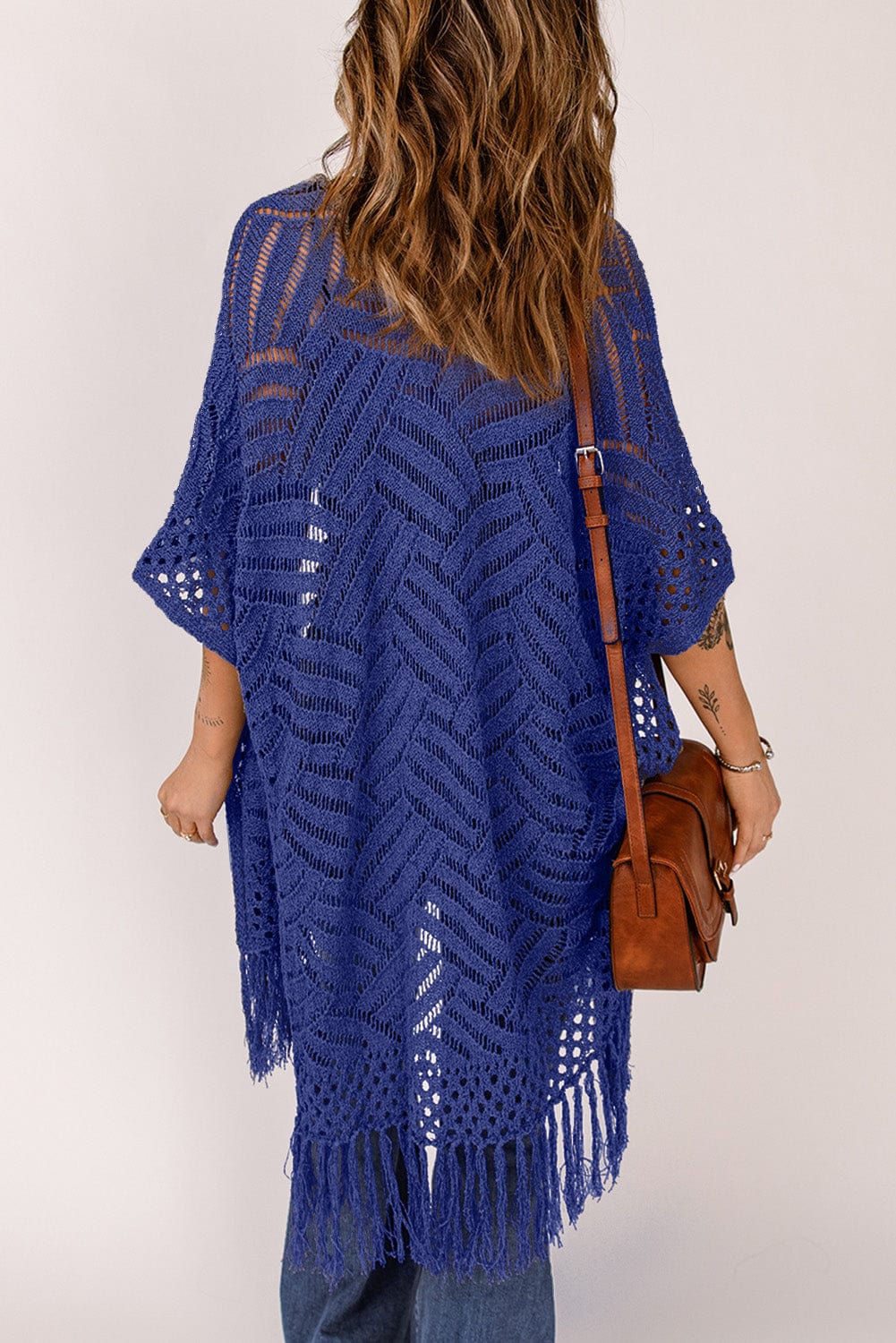 Trendsi Openwork Open Front Cardigan with Fringes Openwork Open Front Cardigan with Fringes