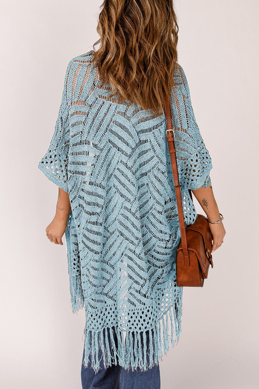 Trendsi Openwork Open Front Cardigan with Fringes Openwork Open Front Cardigan with Fringes