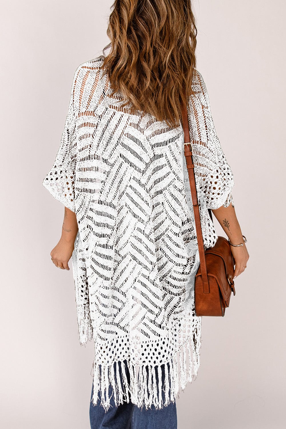 Trendsi Openwork Open Front Cardigan with Fringes Openwork Open Front Cardigan with Fringes