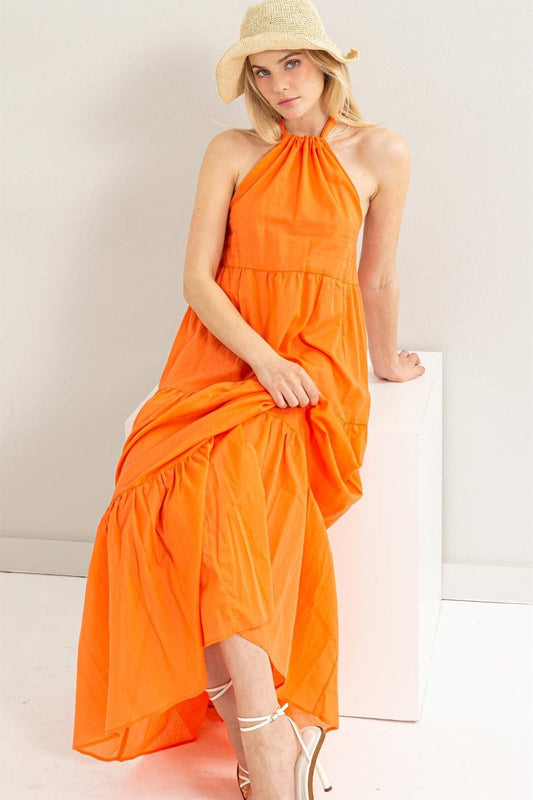 Trendsi Orange / M HYFVE Halter Neck Cover Up Maxi Dress HYFVE Halter Neck Cover Up Maxi Dress