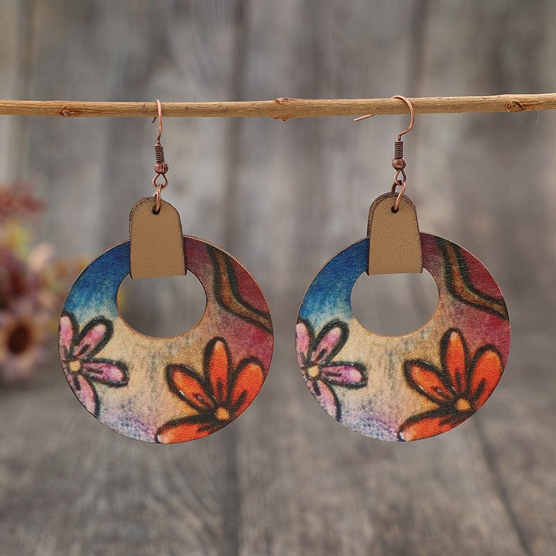 Trendsi Orange / One Size Wooden Flower Round Shape Earrings Wooden Flower Round Shape Earrings