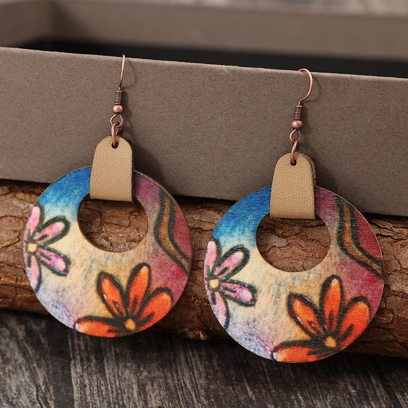 Trendsi Orange / One Size Wooden Flower Round Shape Earrings Wooden Flower Round Shape Earrings