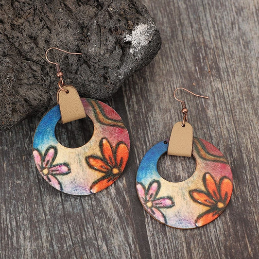Trendsi Orange / One Size Wooden Flower Round Shape Earrings Wooden Flower Round Shape Earrings
