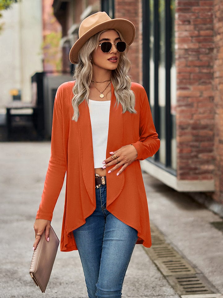 Trendsi Orange / S Open Front Long Sleeve Cardigan Open Front Long Sleeve Cardigan