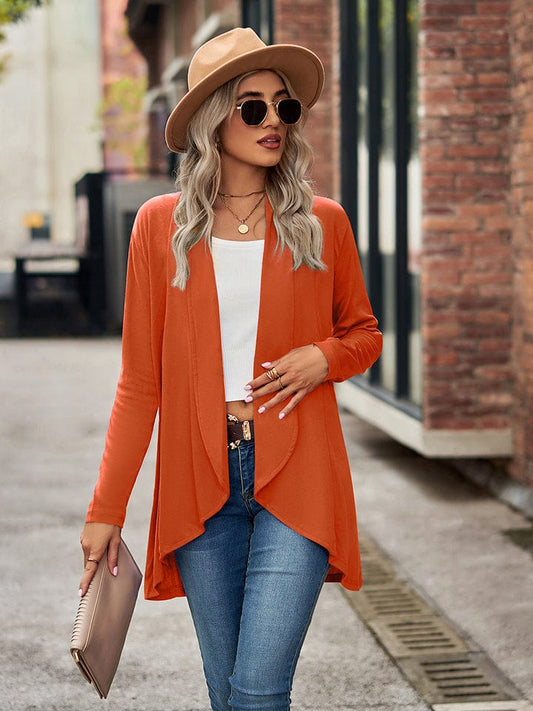 Trendsi Orange / S Open Front Long Sleeve Cardigan Open Front Long Sleeve Cardigan