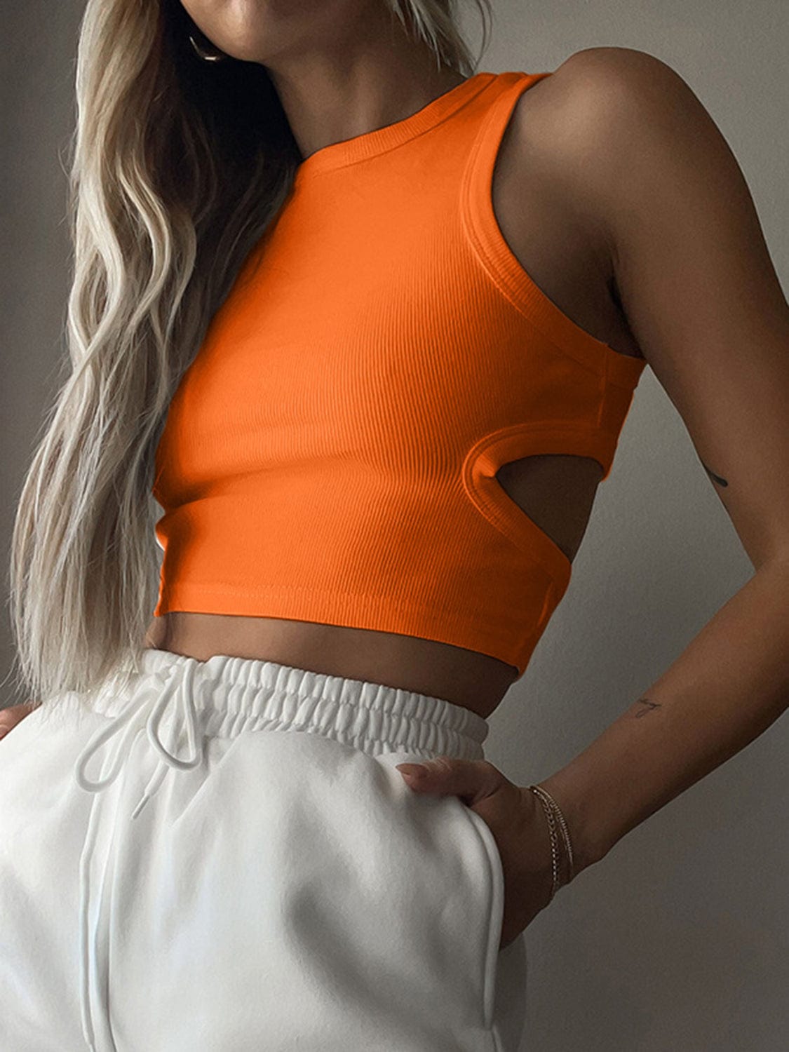 Trendsi Orange / XS Cutout Round Neck Tank Cutout Round Neck Tank