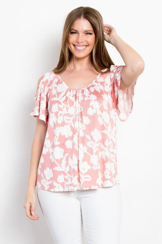 Trendsi Pink / S Be Stage Ful Size Foral Cold Shoulder Top Be Stage Ful Size Foral Cold Shoulder Top