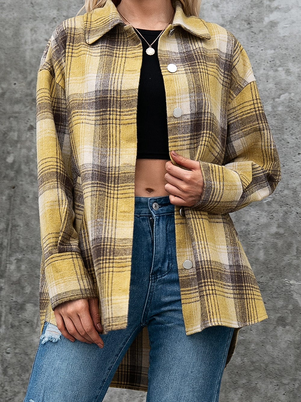 Trendsi Plaid Collared Neck Long Sleeve Shirt Plaid Collared Neck Long Sleeve Shirt
