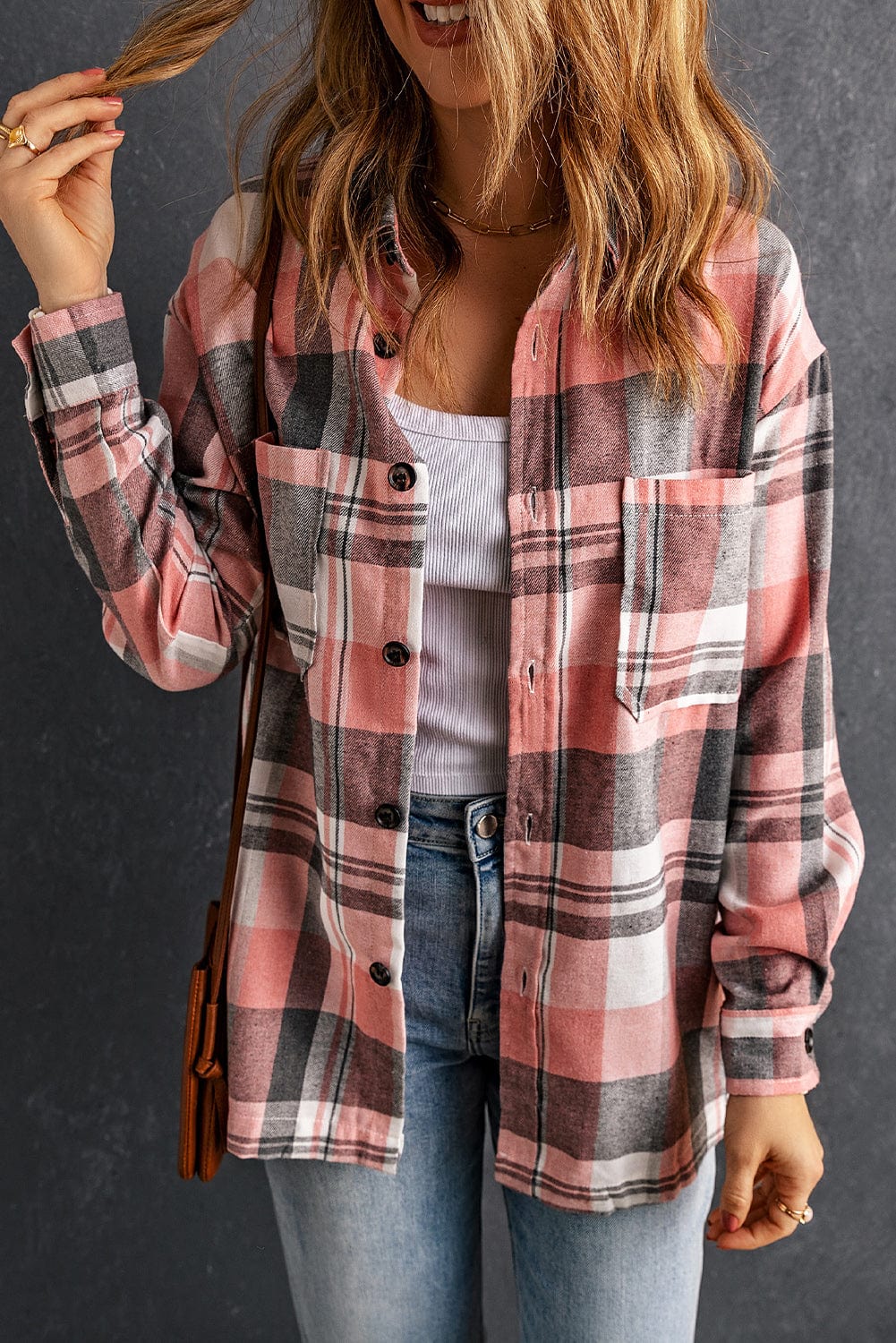 Trendsi Plaid / S Double Take Plaid Dropped Shoulder Longline Shirt Double Take Plaid Dropped Shoulder Longline Shirt