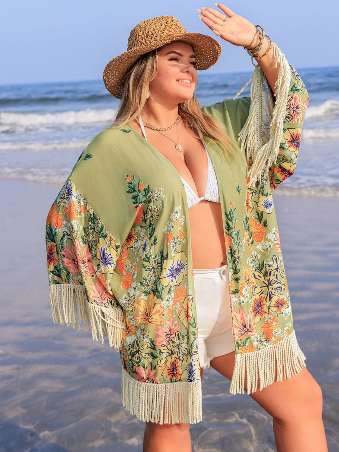 Trendsi Plus Size Fringe Open Front Cover-Up Plus Size Fringe Open Front Cover-Up