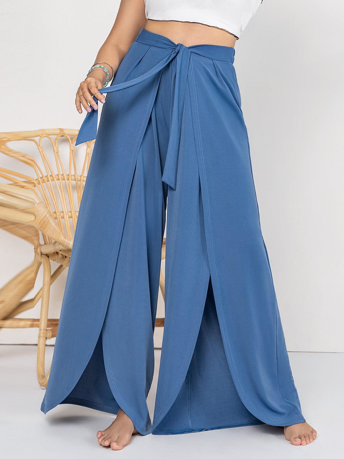 Trendsi Plus Size Tied Slit Wide Leg Pants Plus Size Tied Slit Wide Leg Pants