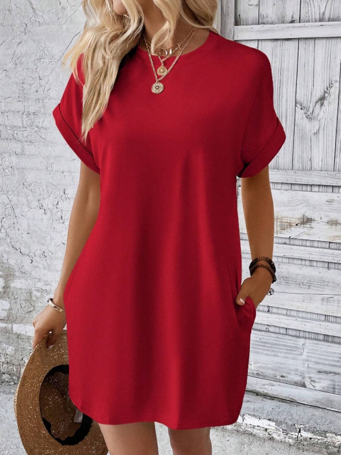 Trendsi Pocketed Round Neck Short Sleeve Dress Pocketed Round Neck Short Sleeve Dress
