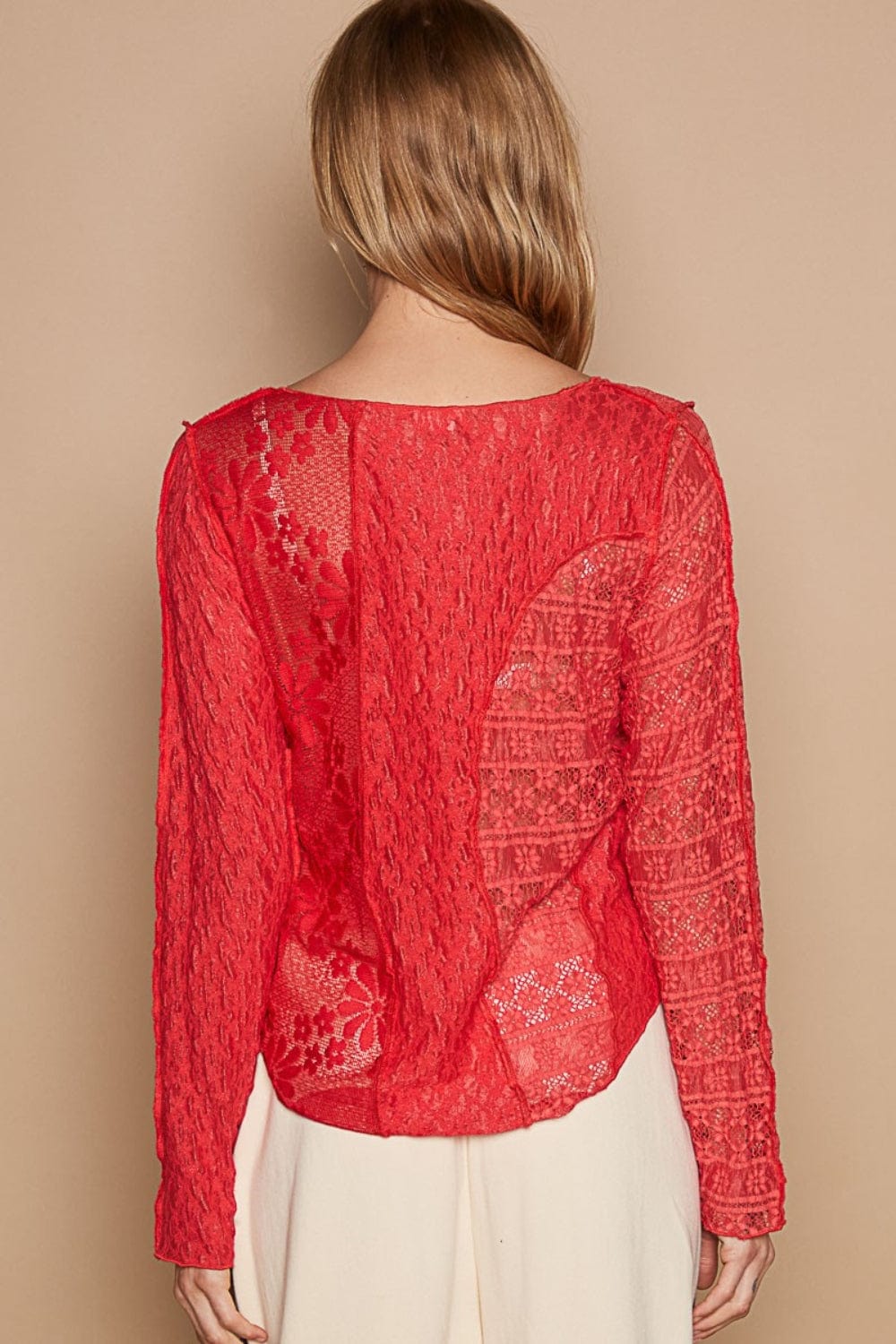 Trendsi POL Exposed Seam Long Sleeve Lace Knit Top POL Exposed Seam Long Sleeve Lace Knit Top