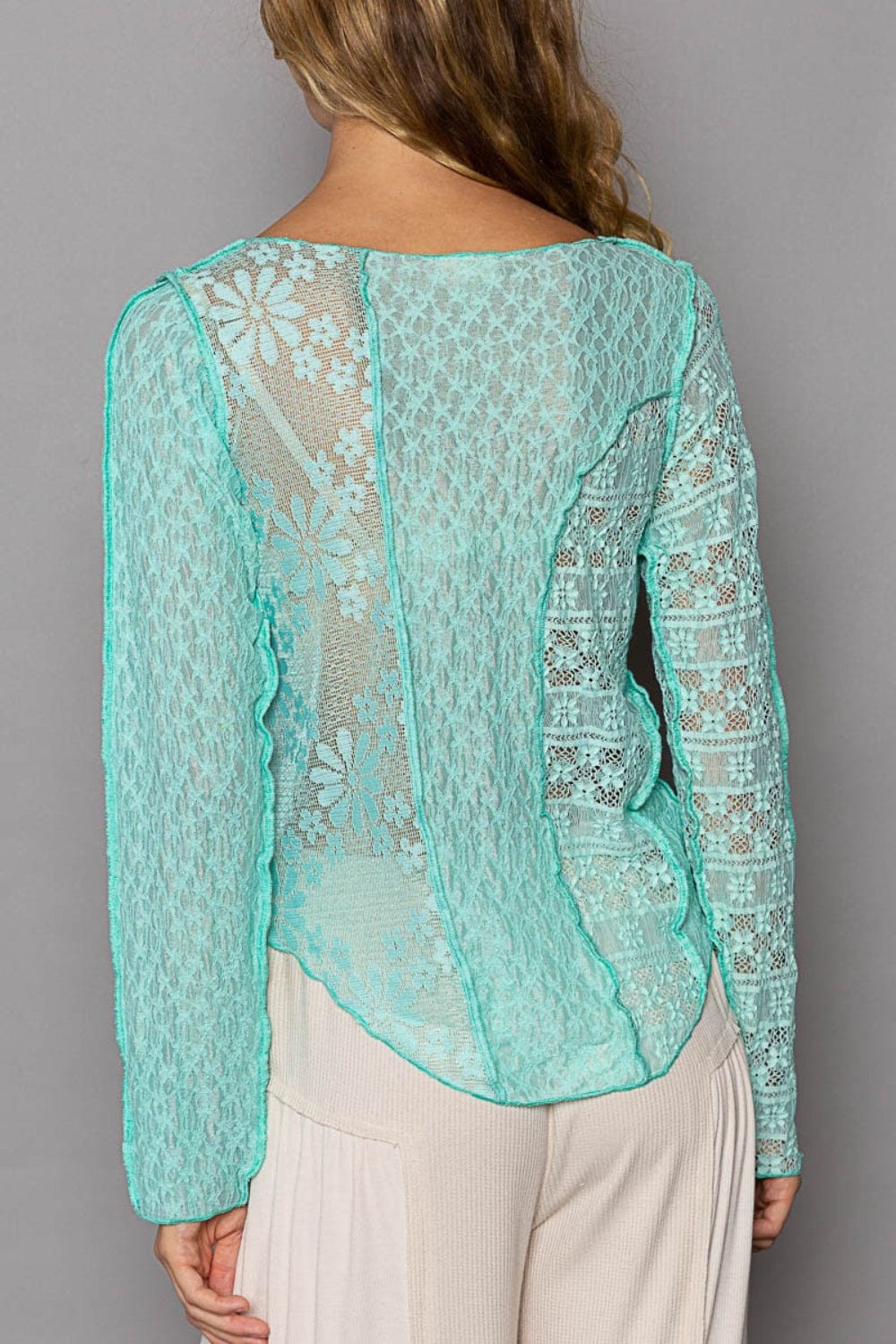 Trendsi POL Exposed Seam Long Sleeve Lace Knit Top POL Exposed Seam Long Sleeve Lace Knit Top