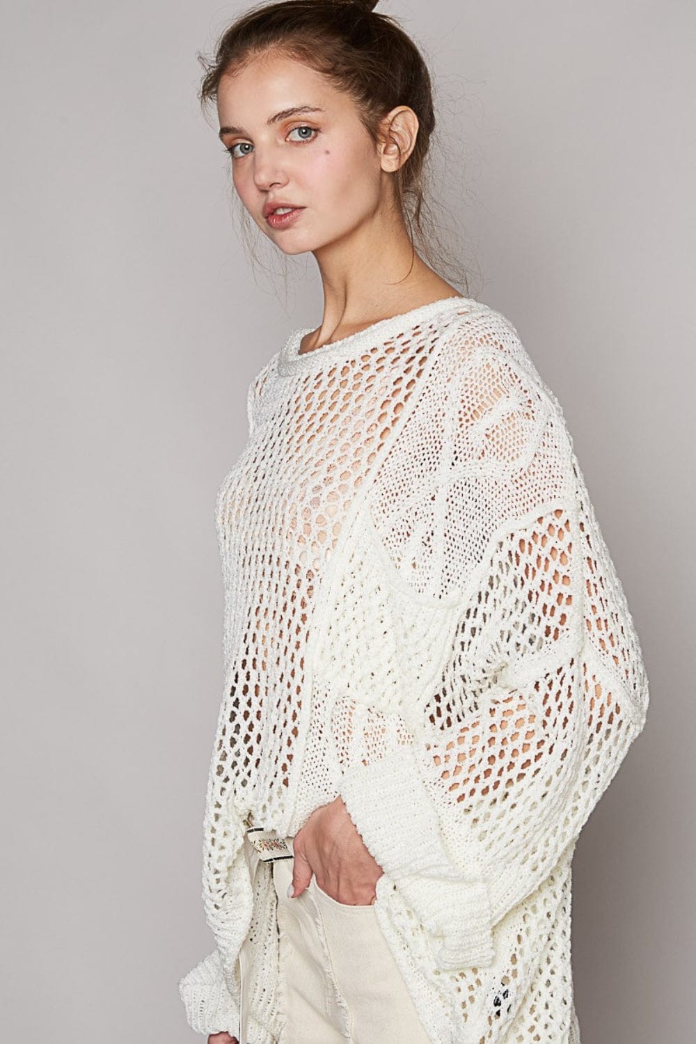 Trendsi POL Openwork Long Sleeve Knit Cover Up POL Openwork Long Sleeve Knit Cover Up