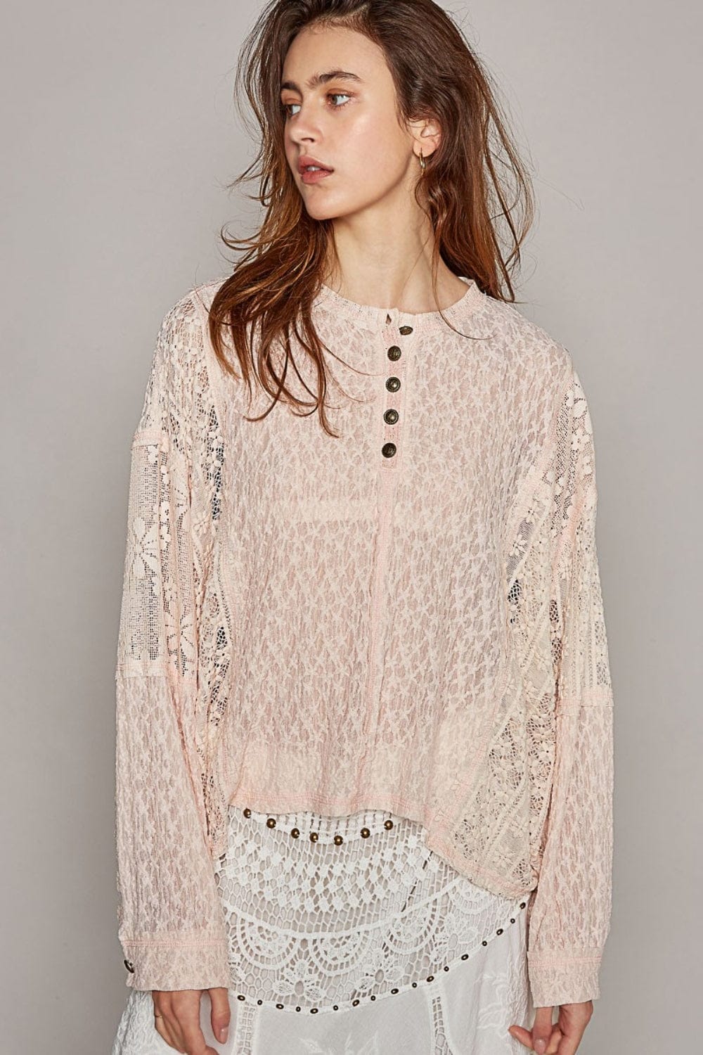 Trendsi POL Round Neck Long Sleeve Raw Edge Lace Top POL Round Neck Long Sleeve Raw Edge Lace Top