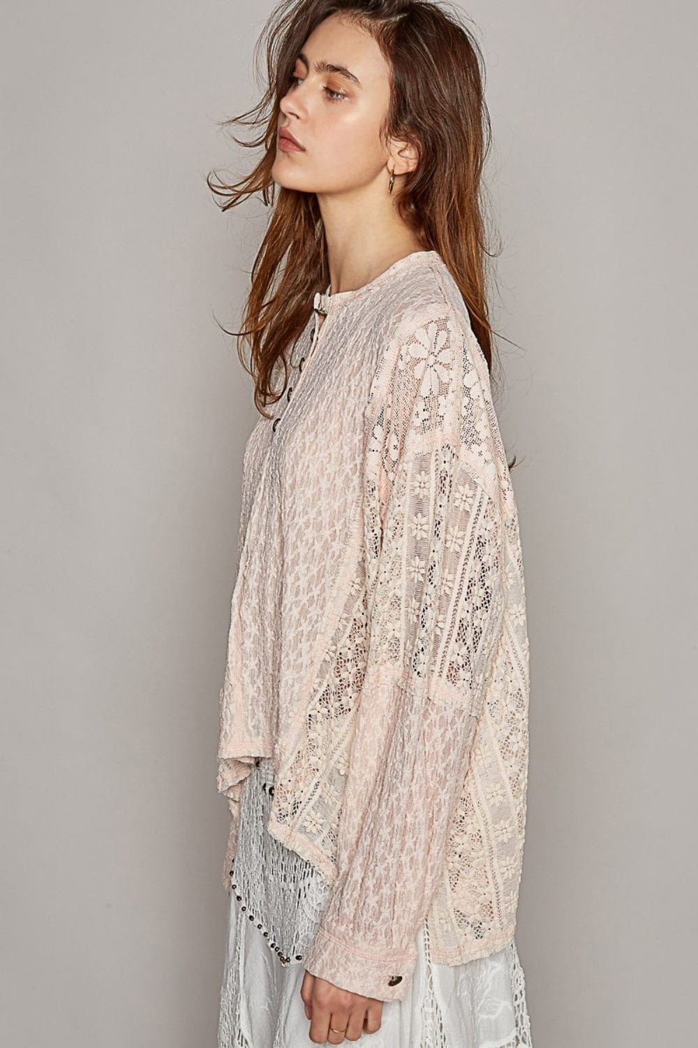 Trendsi POL Round Neck Long Sleeve Raw Edge Lace Top POL Round Neck Long Sleeve Raw Edge Lace Top