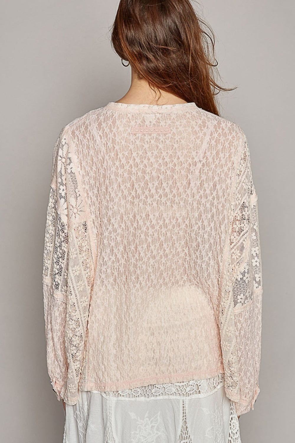 Trendsi POL Round Neck Long Sleeve Raw Edge Lace Top POL Round Neck Long Sleeve Raw Edge Lace Top