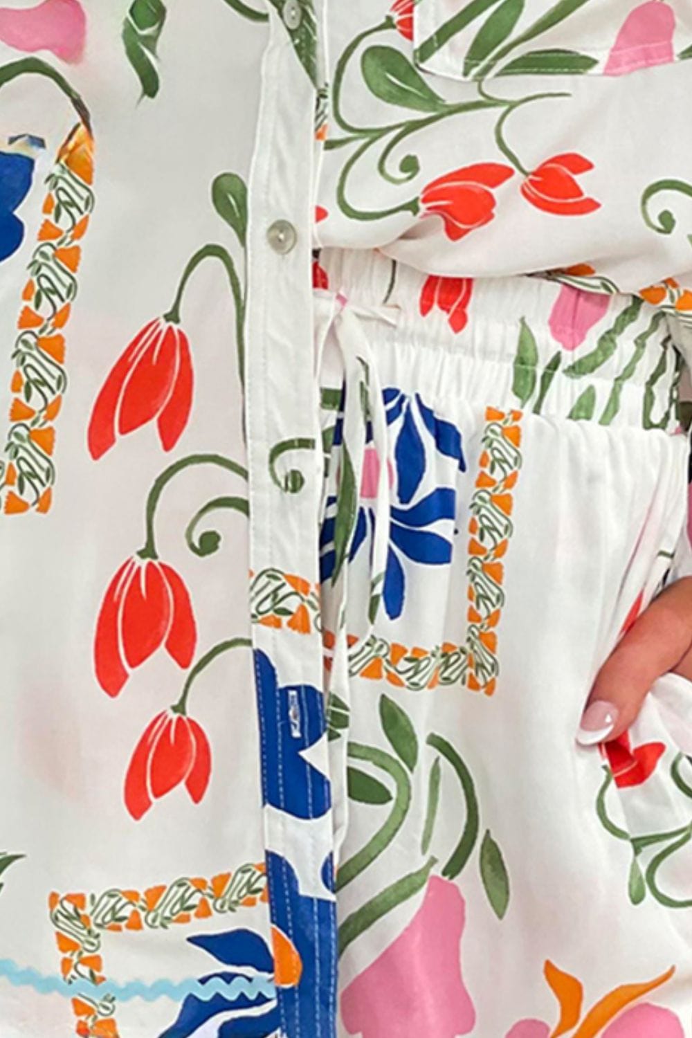 Trendsi Printed Button Up Half Sleeve Top and Shorts Set Printed Button Up Half Sleeve Top and Shorts Set