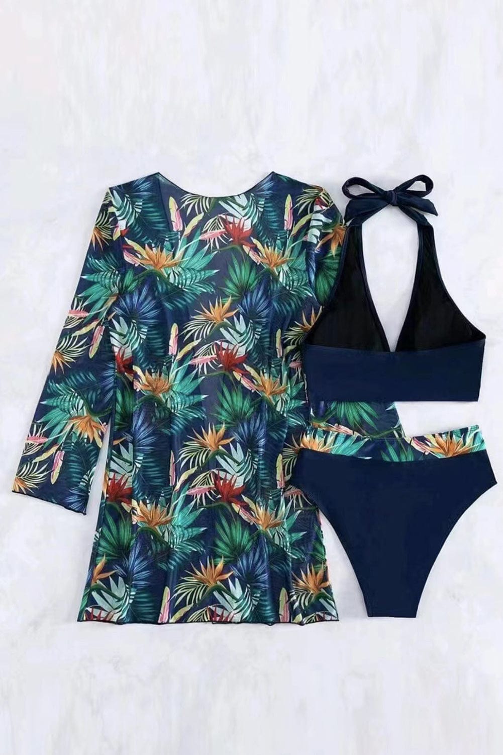 Trendsi Printed Halter Neck Three-Piece Swim Set Printed Halter Neck Three-Piece Swim Set