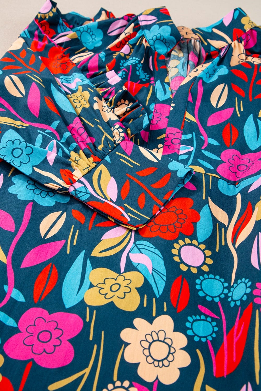 Trendsi Printed Notched Lantern Sleeve Mini Dress Printed Notched Lantern Sleeve Mini Dress