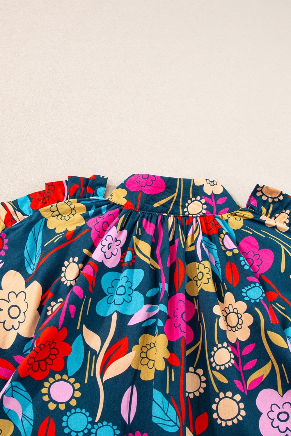 Trendsi Printed Notched Lantern Sleeve Mini Dress Printed Notched Lantern Sleeve Mini Dress