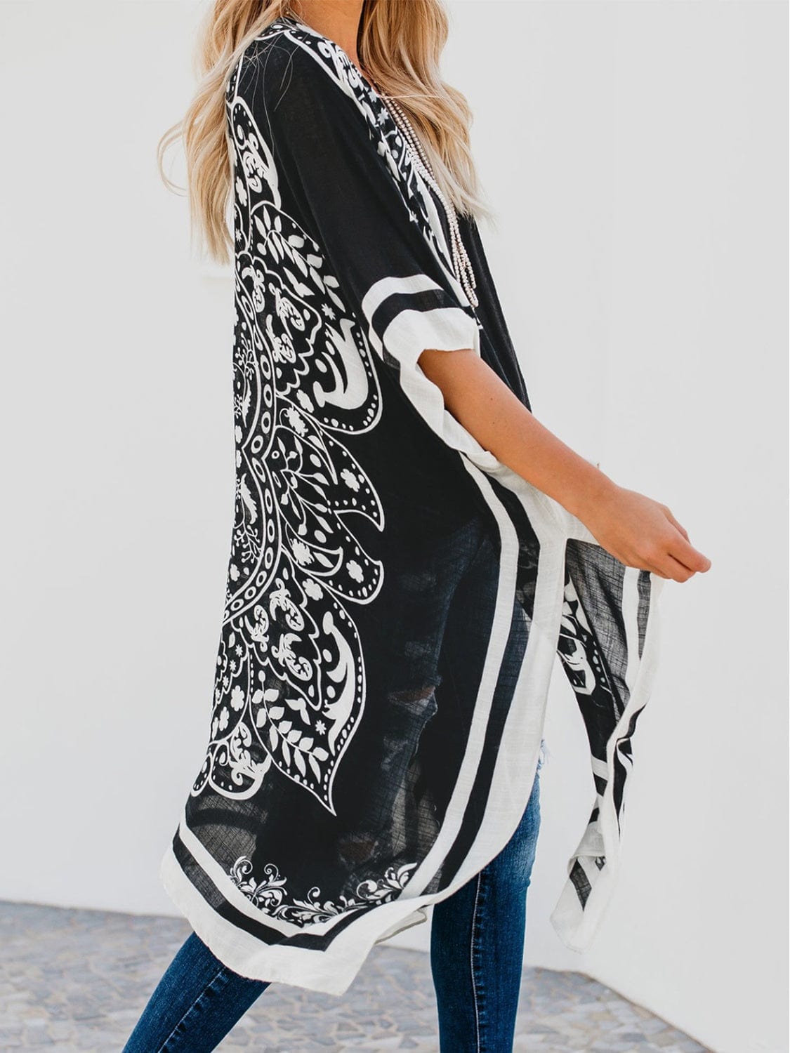 Trendsi Printed Open Front Cover-Up Printed Open Front Cover-Up