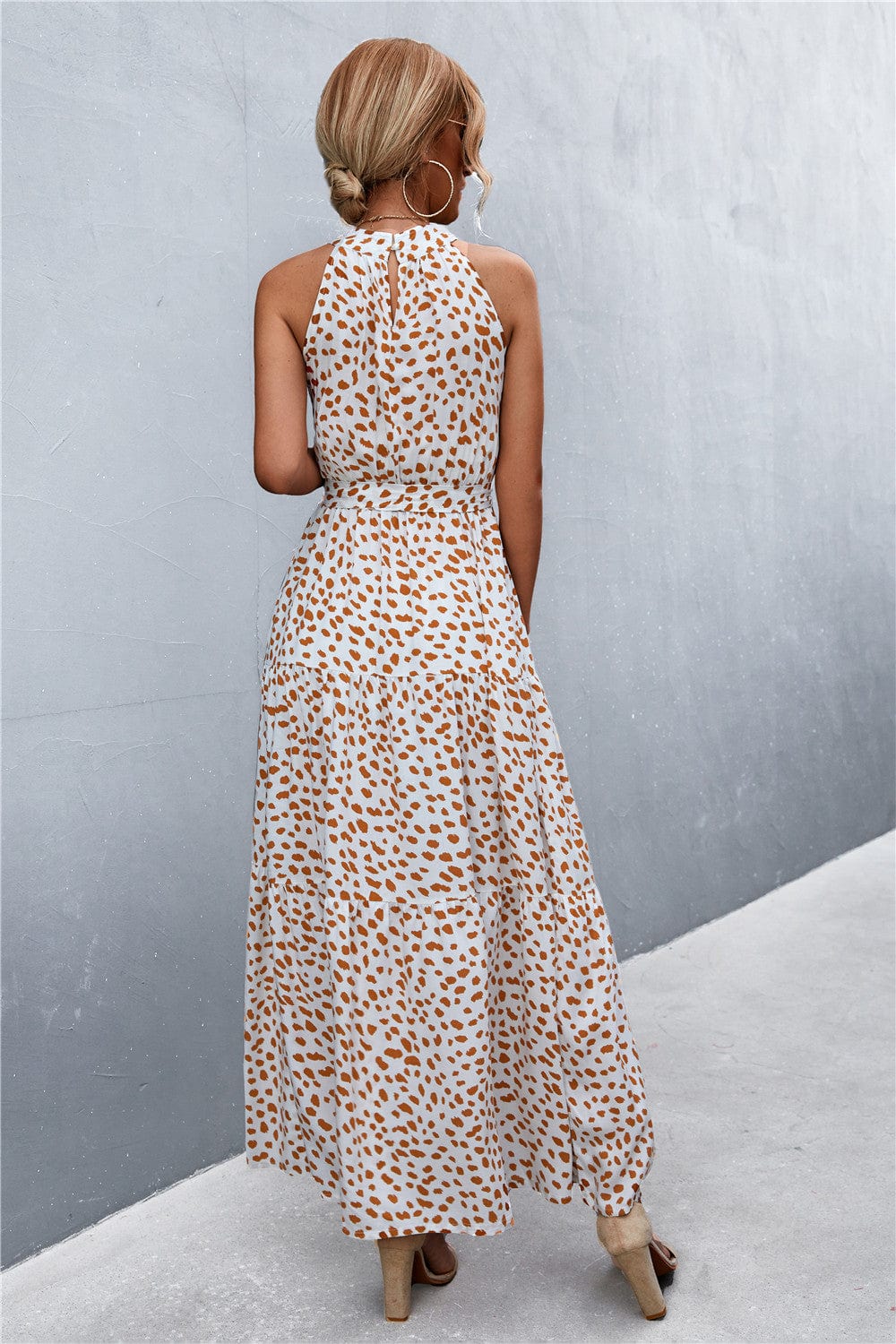 Trendsi Printed Sleeveless Tie Waist Maxi Dress Printed Sleeveless Tie Waist Maxi Dress