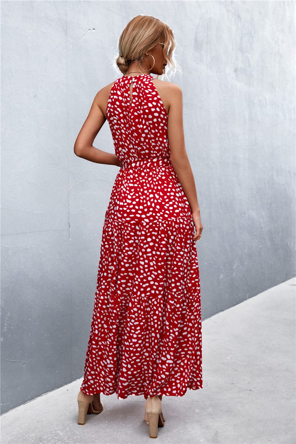 Trendsi Printed Sleeveless Tie Waist Maxi Dress Printed Sleeveless Tie Waist Maxi Dress
