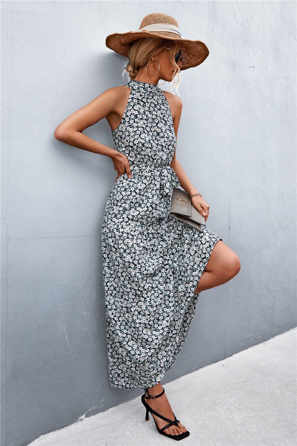 Trendsi Printed Sleeveless Tie Waist Maxi Dress Printed Sleeveless Tie Waist Maxi Dress