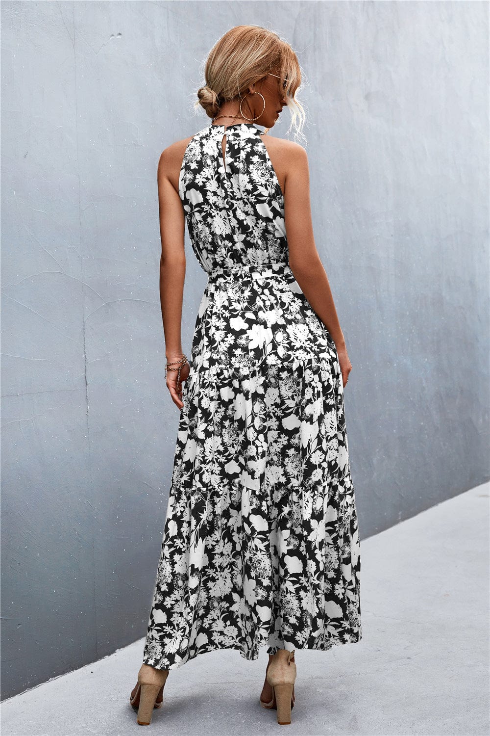 Trendsi Printed Sleeveless Tie Waist Maxi Dress Printed Sleeveless Tie Waist Maxi Dress