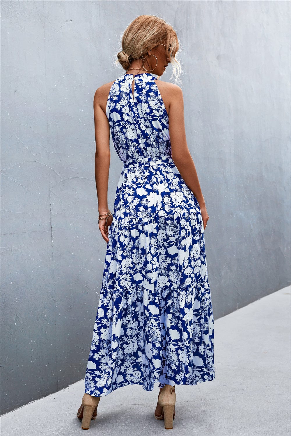 Trendsi Printed Sleeveless Tie Waist Maxi Dress Printed Sleeveless Tie Waist Maxi Dress